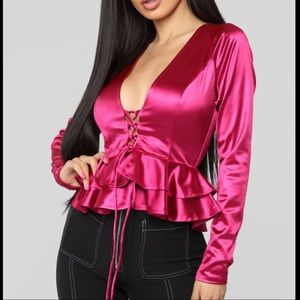 NWT Hot Pink Satin Peplum Top!